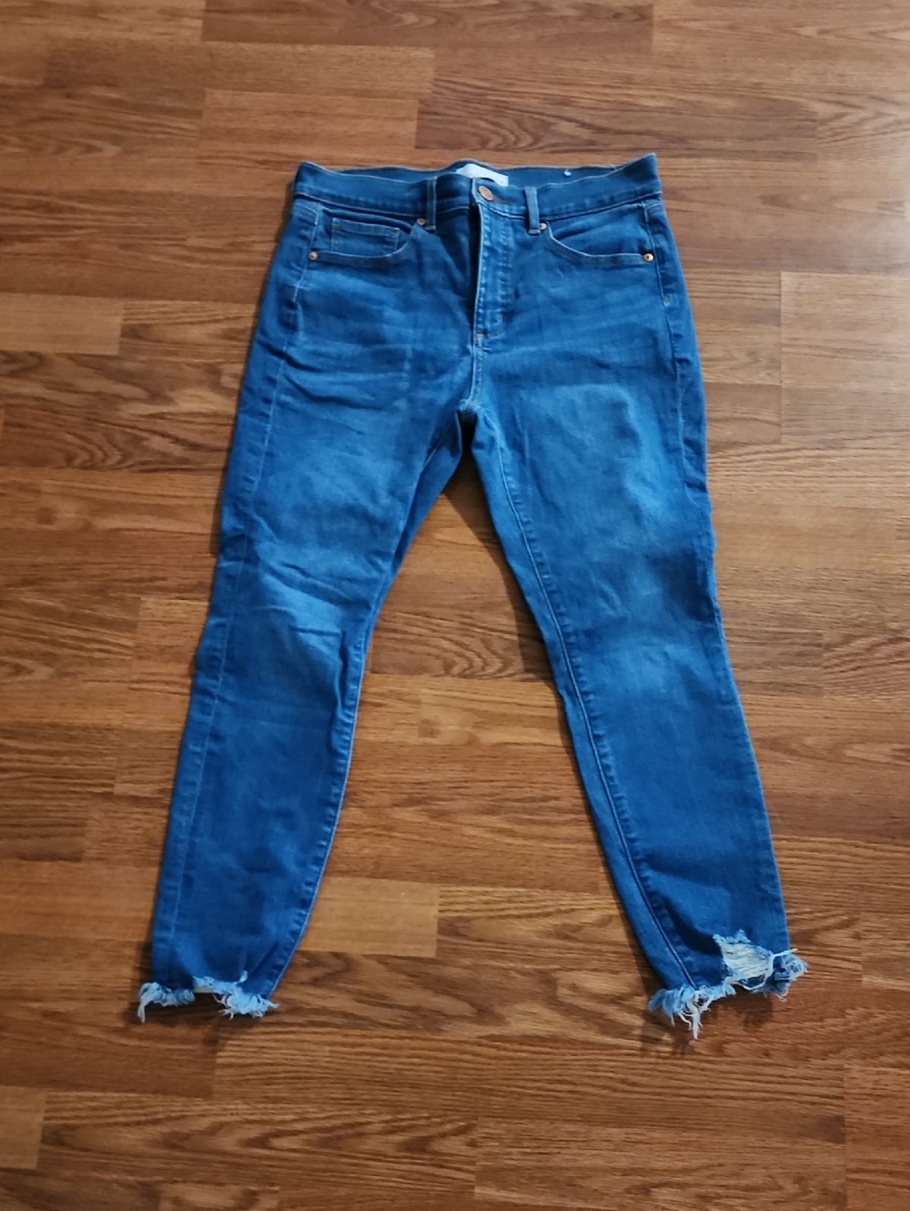 LOFT Dark Blue Denim Skinny Jeans with Contrast Stitching